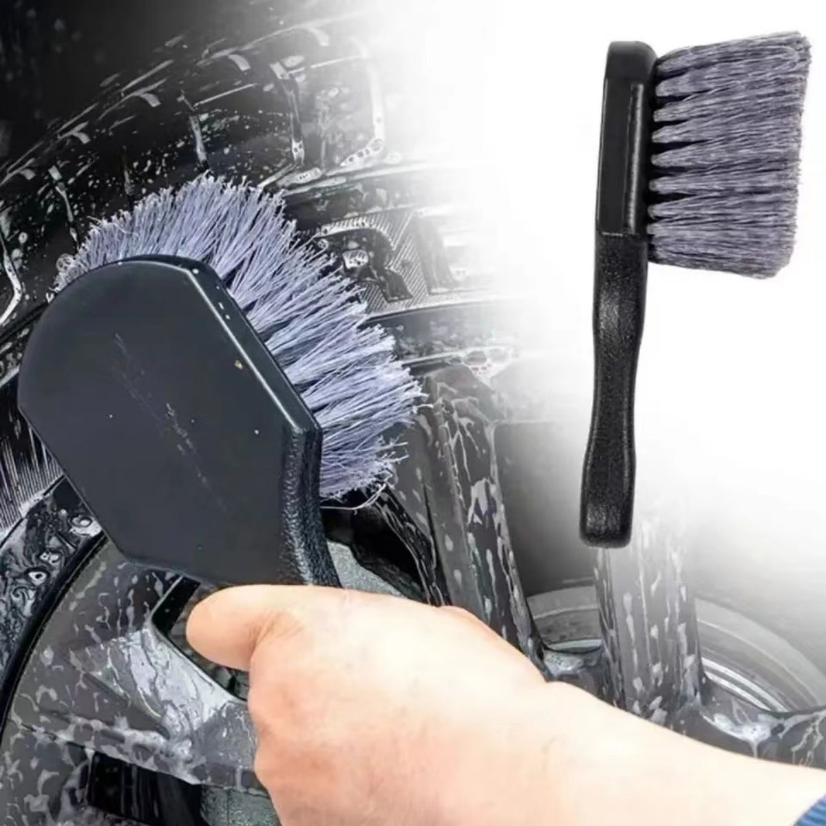 Car Cleaning Brush - Auto-Felgenreinigungsbürste, Detailbürste mit Kurzem Griff, Reifen-